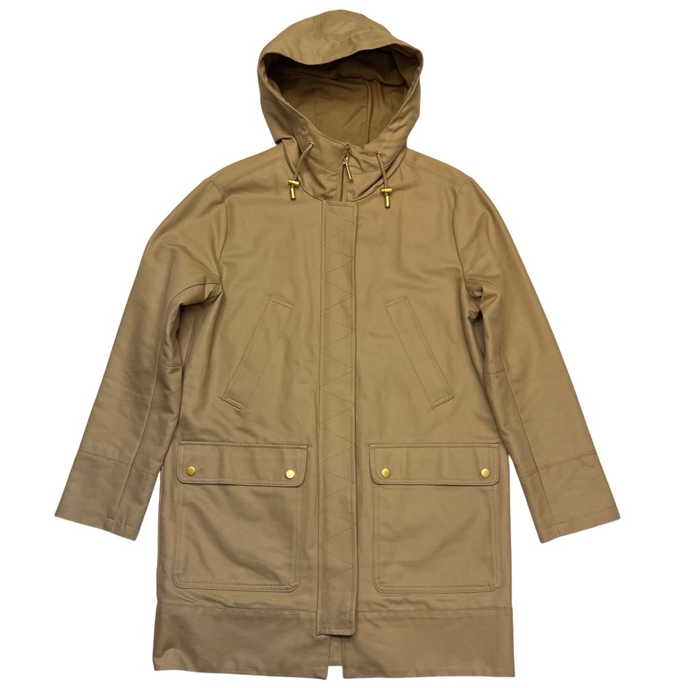 H&M LOGG Women's Tan Hooded Parka Jacket Khaki 100% Cotton Utility Coat Size 8
